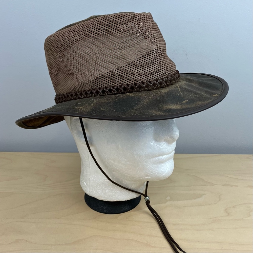 American Hat Makers Breeze Brown Leather Mesh Wide Brim Bucket Hat Western M